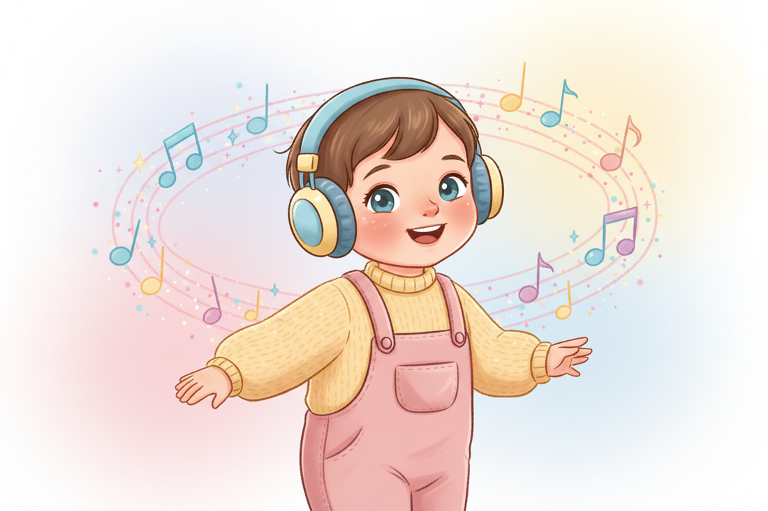 Happy toddler listening to personalized music