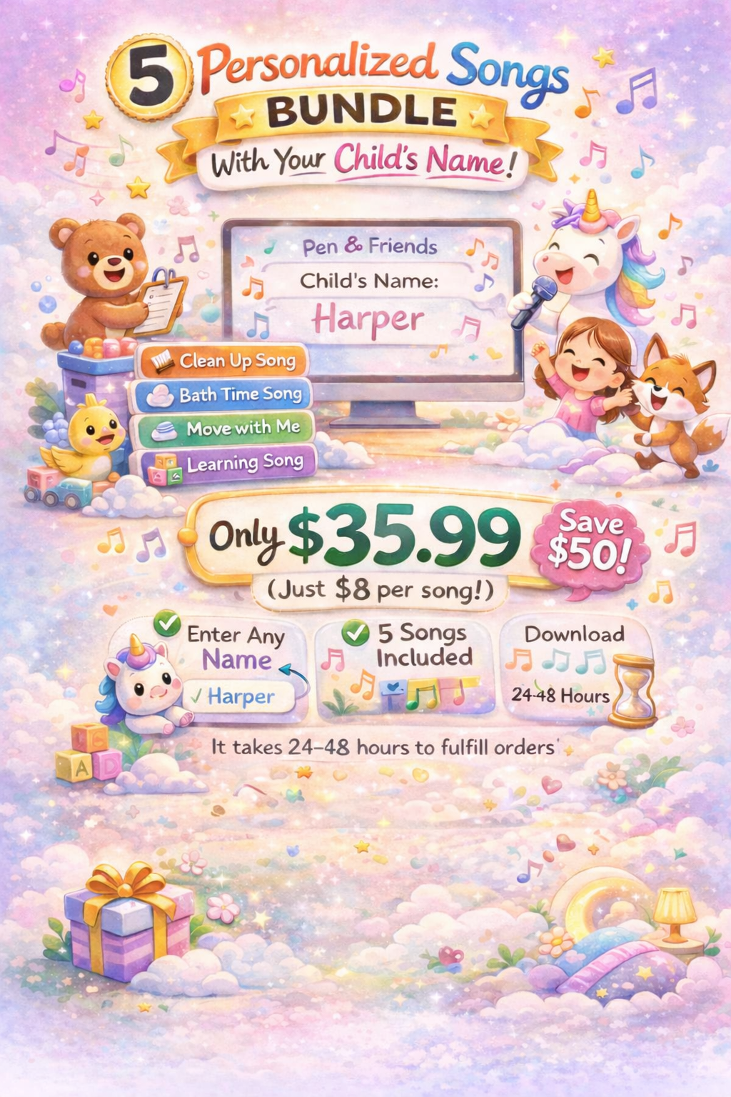 PEN & FRIENDS Fun Personalized Name Songs BUNDLE (5 Songs)